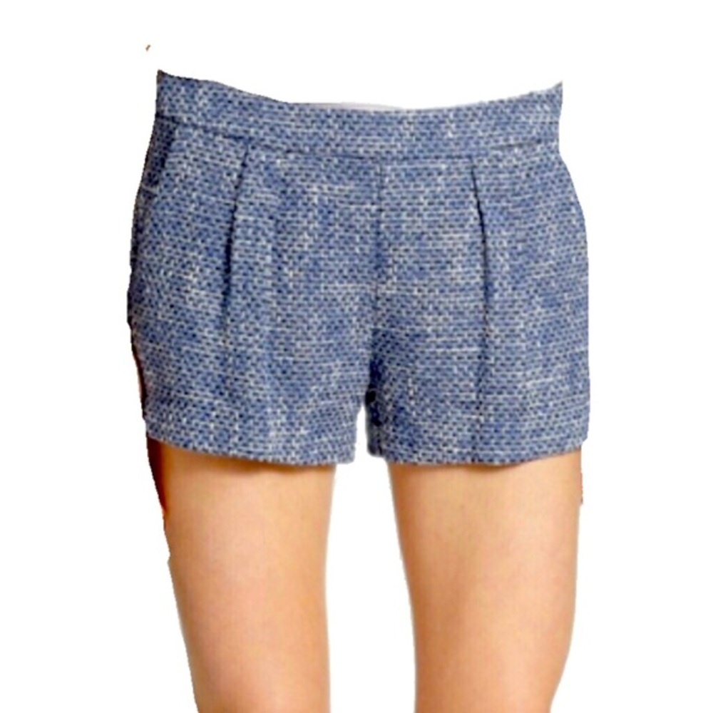 Joie EUC Leander Blue Tweed Pleated Shorts Size 10 Boucle